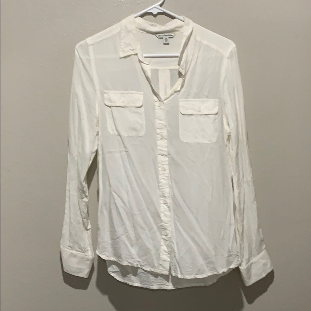 American Eagle button down sheer shirt white